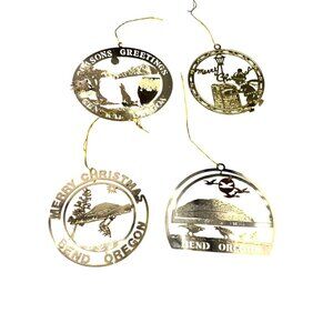Vtg Set of Gold Metal Christmas Ornaments‎ Bend Oregon